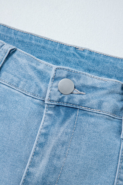 High Rise Barrel Leg Relaxed Fit Utility Patch Pocket Stretch Jeans